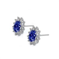 1.00 Ct.Tw. Blue Sapphire and Natural Diamond Halo Earrings, 18K White Gold Image