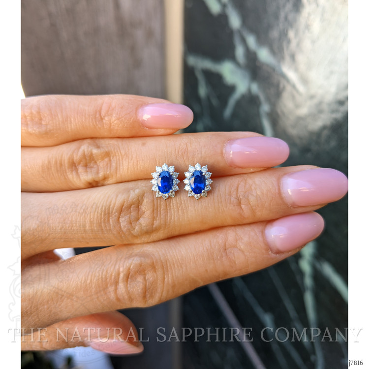 1.00 Ct.Tw. Blue Sapphire and Natural Diamond Studs Earrings, 18K White Gold