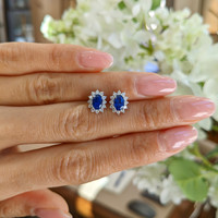 1.00&nbsp;Ct.Tw.Total Carat Weight Blue Sapphire and Natural Diamond Studs Earrings, 18K White Gold Life Style