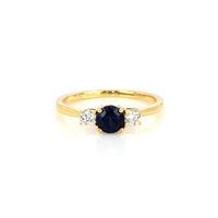 0.63 Ct. Blue Sapphire and Natural Diamond Three Stone Ring, 18K Yellow Gold Video