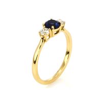 0.63 Ct. Blue Sapphire and Natural Diamond Three Stone Ring, 18K Yellow Gold Image