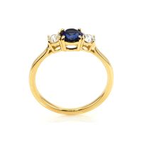 0.63 Ct. Blue Sapphire and Natural Diamond Three Stone Ring, 18K Yellow Gold Image