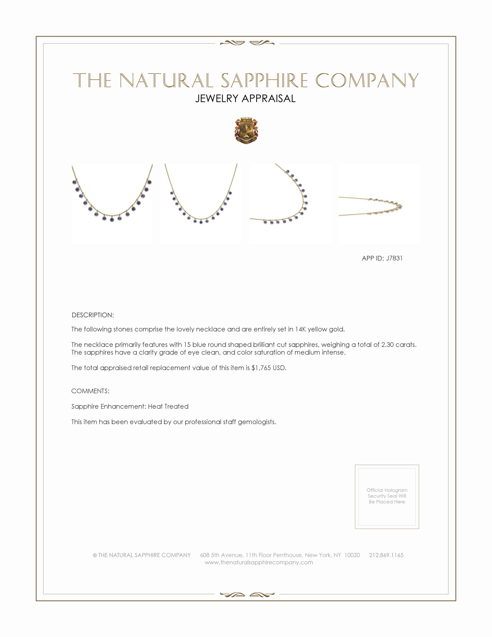 2.30 Ct. Blue Sapphire Accent Stones Necklace, 14K Yellow Gold