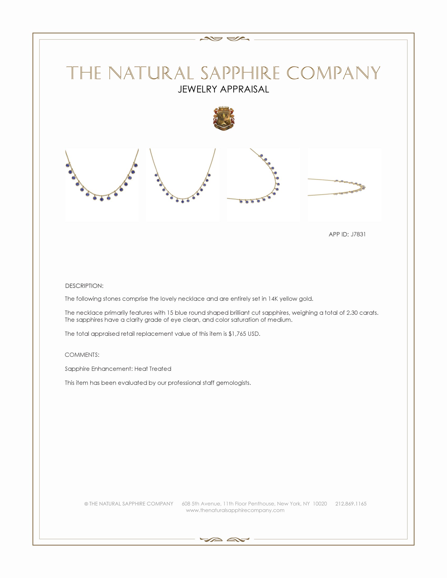 2.30 Ct. Blue Sapphire Accent Stones Necklace, 14K Yellow Gold