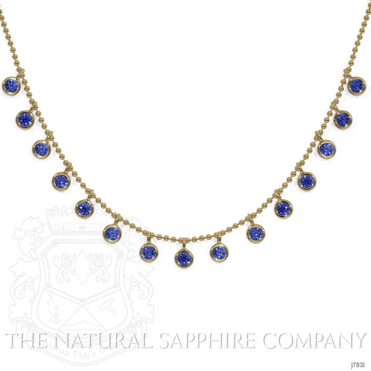 2.30 Ct. Blue Sapphire Accent Stones Necklace, 14K Yellow Gold