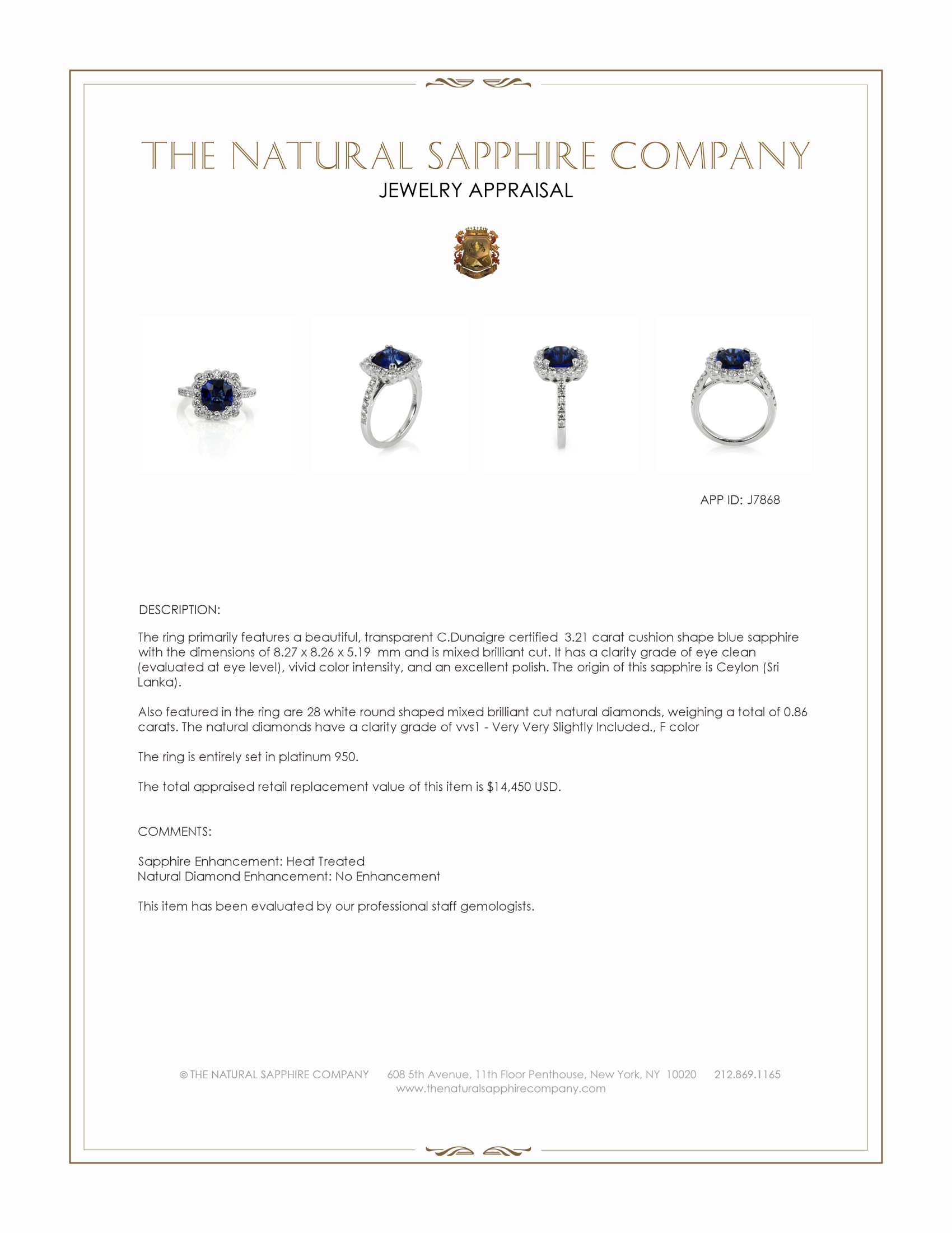 3.21 Ct. Blue Sapphire and Natural Diamond Halo Ring, Platinum 950