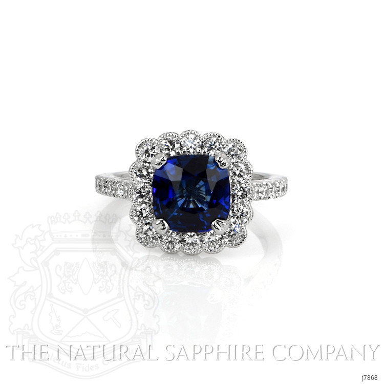 3.21 Ct. Blue Sapphire and Natural Diamond Halo Ring, Platinum 950