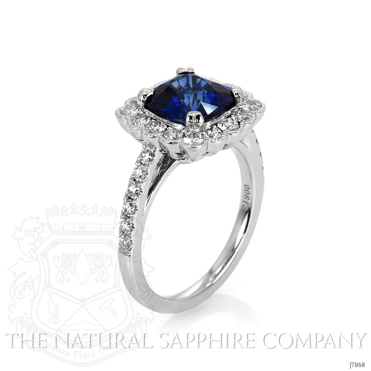 3.21 Ct. Blue Sapphire and Natural Diamond Halo Ring, Platinum 950