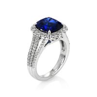 4.11 Ct. Blue Sapphire and Natural Diamond Pave Ring, Platinum 950 Image