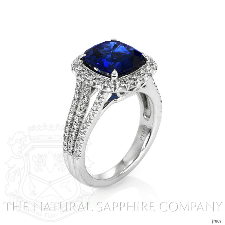 4.11 Ct. Blue Sapphire and Natural Diamond Pave Ring, Platinum 950