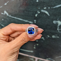 4.11 Ct. Blue Sapphire and Natural Diamond Pave Ring, Platinum 950 Life Style