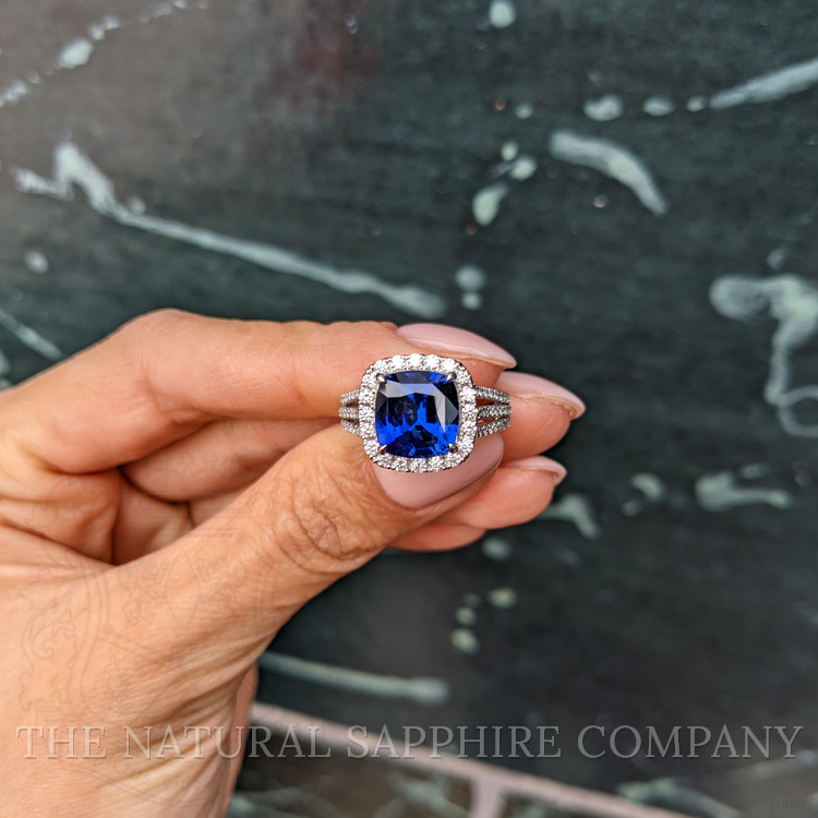 4.11 Ct. Blue Sapphire and Natural Diamond Pave Ring, Platinum 950