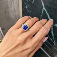 4.11 Ct. Blue Sapphire and Natural Diamond Pave Ring, Platinum 950 Life Style
