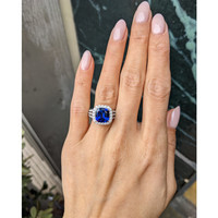 4.11 Ct. Blue Sapphire and Natural Diamond Pave Ring, Platinum 950 Life Style