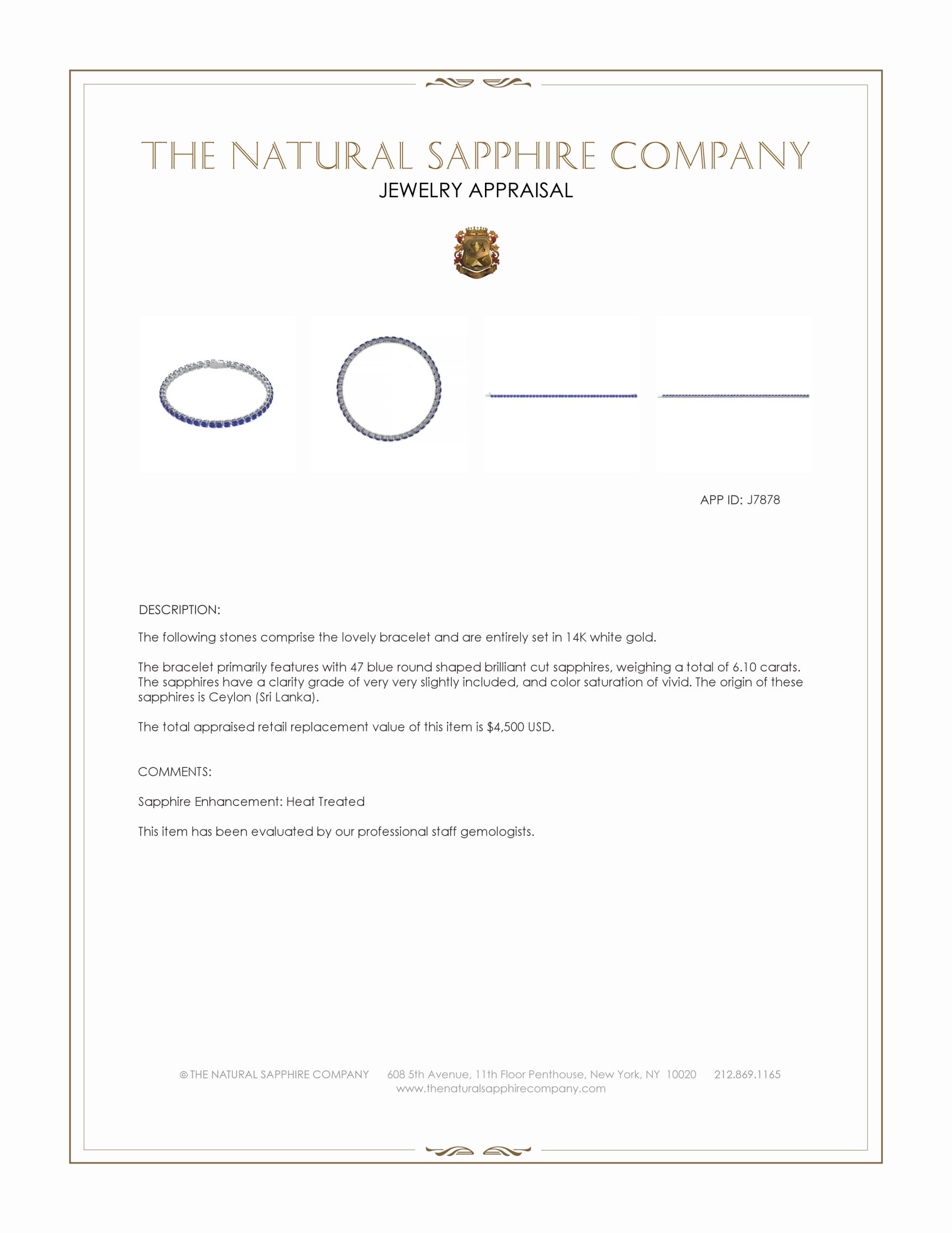 6.10 Ct.Tw. Blue Sapphire Tennis/Line Bracelet, 14K White Gold