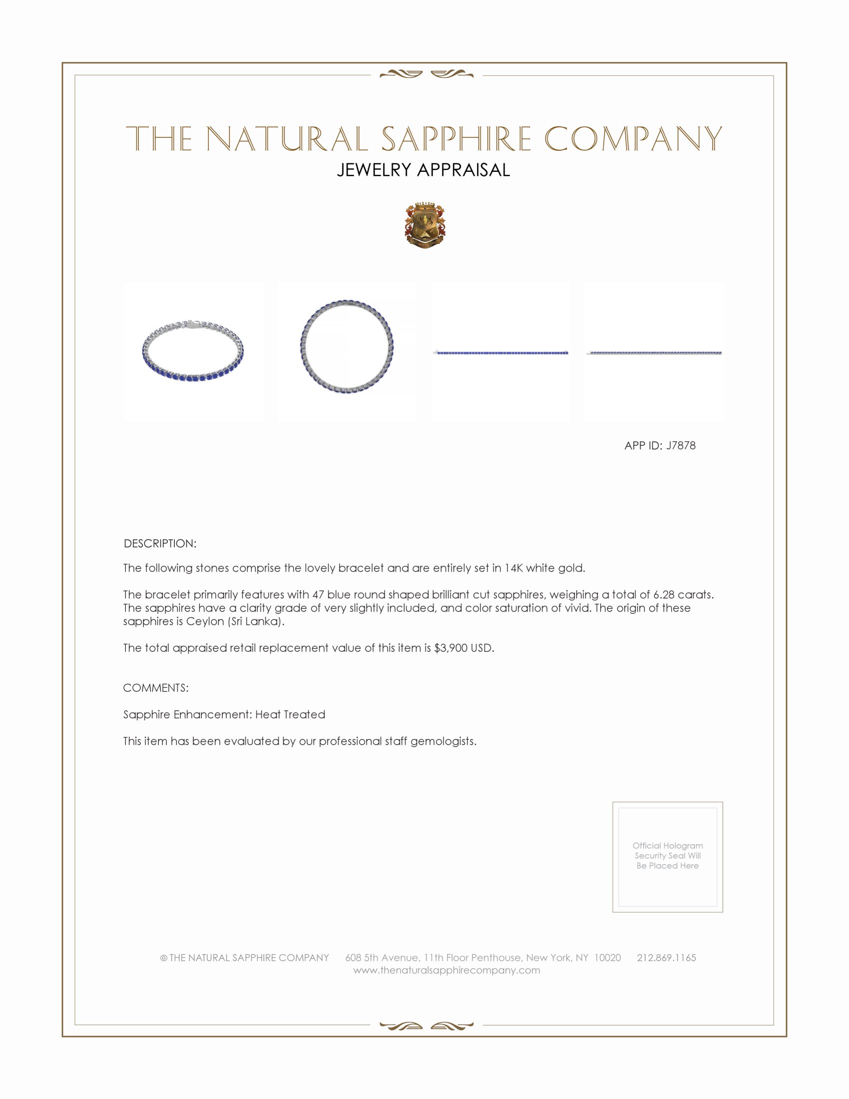 6.08 Ct.Tw. Blue Sapphire Tennis/Line Bracelet, 14K White Gold
