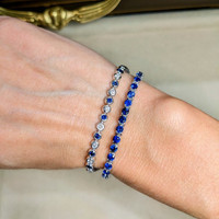 6.08 Ct.Tw. Blue Sapphire Tennis/Line Bracelet, 14K White Gold Life Style