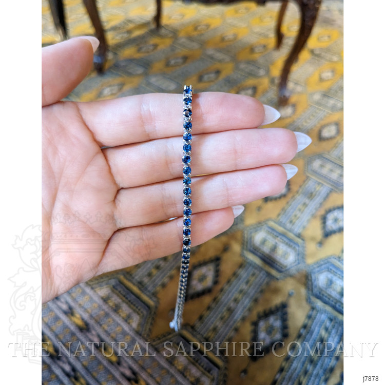 6.08 Ct.Tw. Blue Sapphire Tennis/Line Bracelet, 14K White Gold