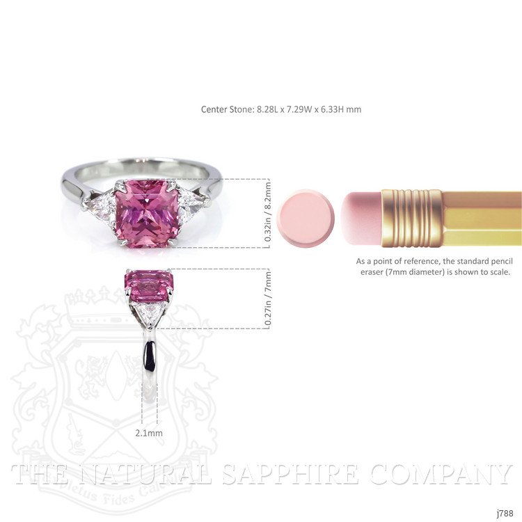 3.59 Ct. Pink Sapphire and Natural Diamond Three Stone Ring, Platinum 950