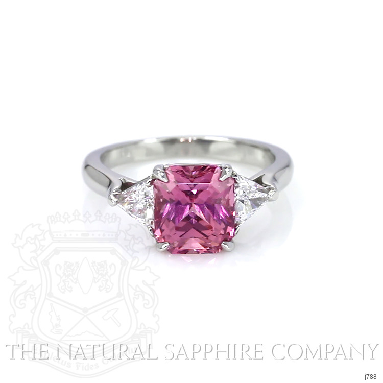 3.59 Ct. Pink Sapphire and Natural Diamond Three Stone Ring, Platinum 950