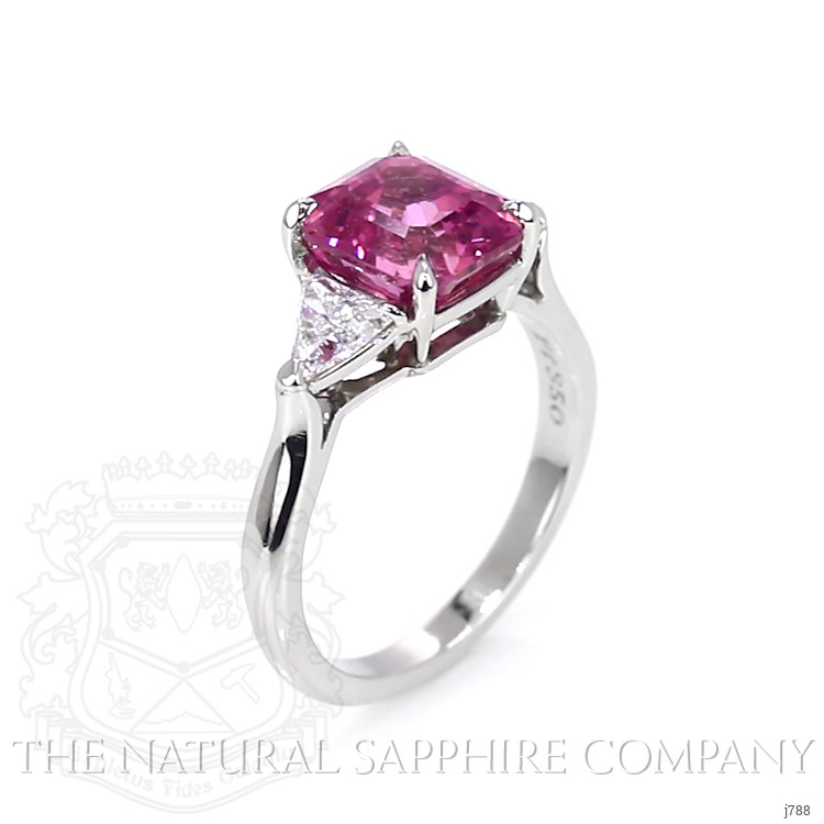3.59 Ct. Pink Sapphire and Natural Diamond Three Stone Ring, Platinum 950