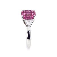 3.59 Ct. Pink Sapphire and Natural Diamond Three Stone Ring, Platinum 950 Image
