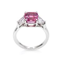 3.59 Ct. Pink Sapphire and Natural Diamond Three Stone Ring, Platinum 950 Image