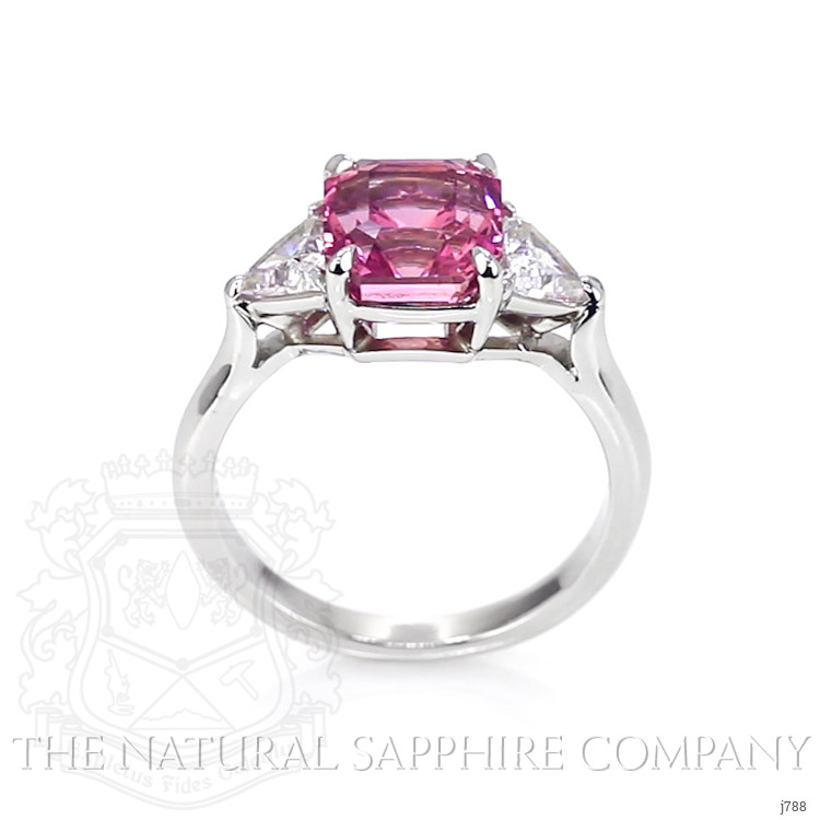3.59 Ct. Pink Sapphire and Natural Diamond Three Stone Ring, Platinum 950