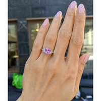 3.59 Ct. Pink Sapphire and Natural Diamond Three Stone Ring, Platinum 950 Life Style