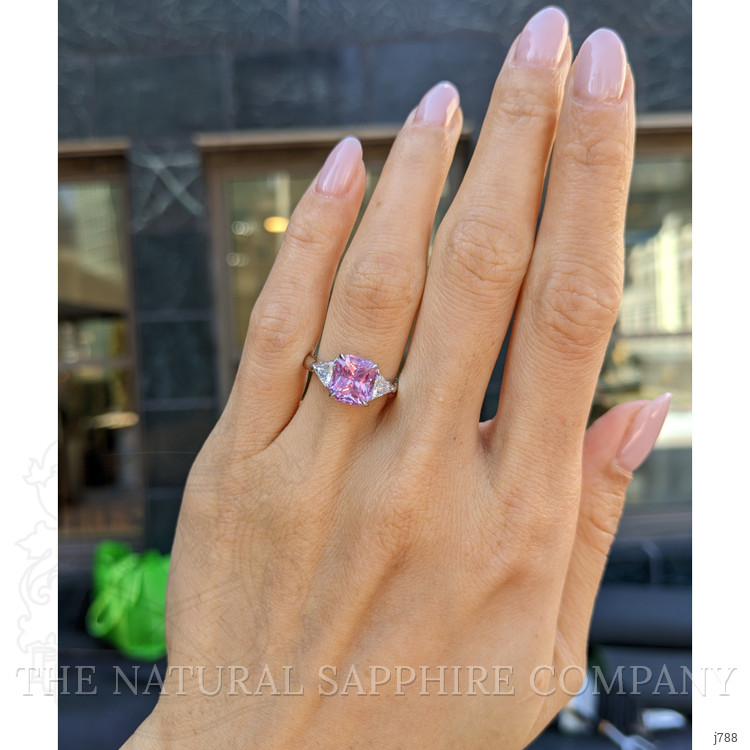 3.59 Ct. Pink Sapphire and Natural Diamond Three Stone Ring, Platinum 950