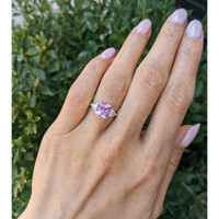 3.59 Ct. Pink Sapphire and Natural Diamond Three Stone Ring, Platinum 950 Life Style