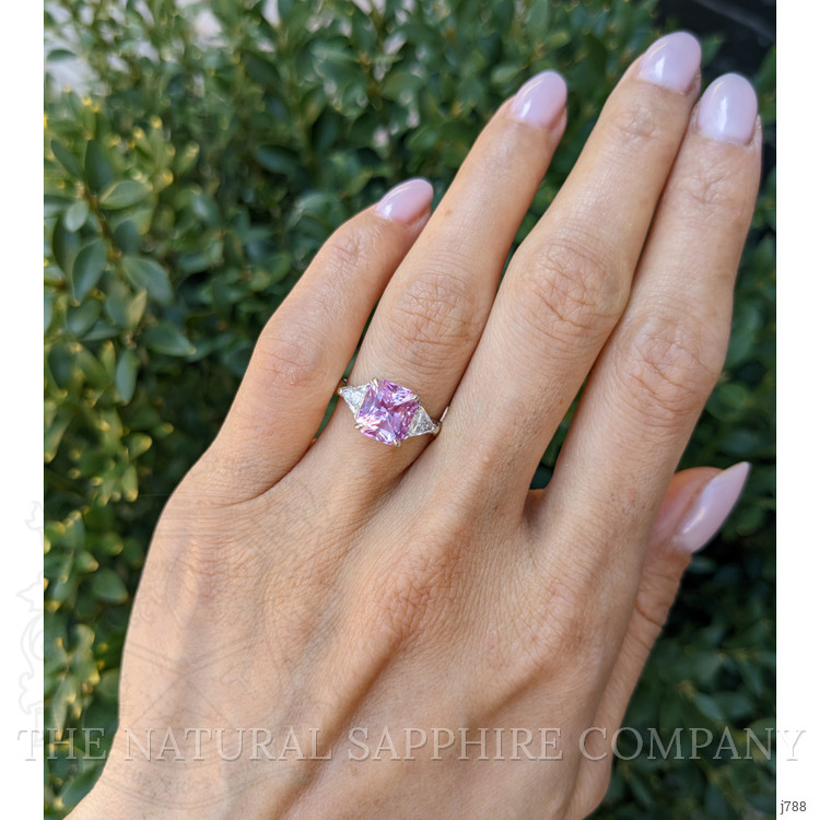 3.59 Ct. Pink Sapphire and Natural Diamond Three Stone Ring, Platinum 950