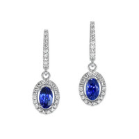 0.60&nbsp;Ct.Tw.Total Carat Weight Blue Sapphire and Natural Diamond Pave Earrings, 14K White Gold Video