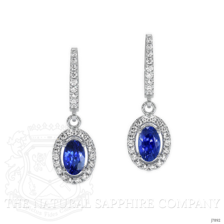 0.60 Ct.Tw. Blue Sapphire and Natural Diamond Pave Earrings, 14K White Gold