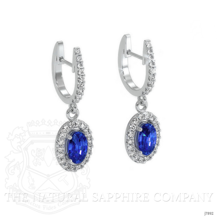 0.60 Ct.Tw. Blue Sapphire and Natural Diamond Pave Earrings, 14K White Gold