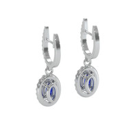 0.60&nbsp;Ct.Tw.Total Carat Weight Blue Sapphire and Natural Diamond Pave Earrings, 14K White Gold Image