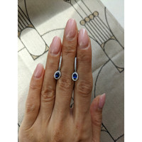 0.60&nbsp;Ct.Tw.Total Carat Weight Blue Sapphire and Natural Diamond Pave Earrings, 14K White Gold Life Style