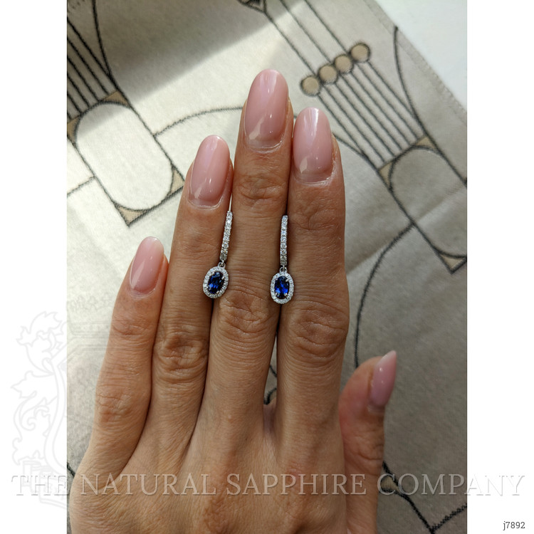 0.60 Ct.Tw. Blue Sapphire and Natural Diamond Pave Earrings, 14K White Gold