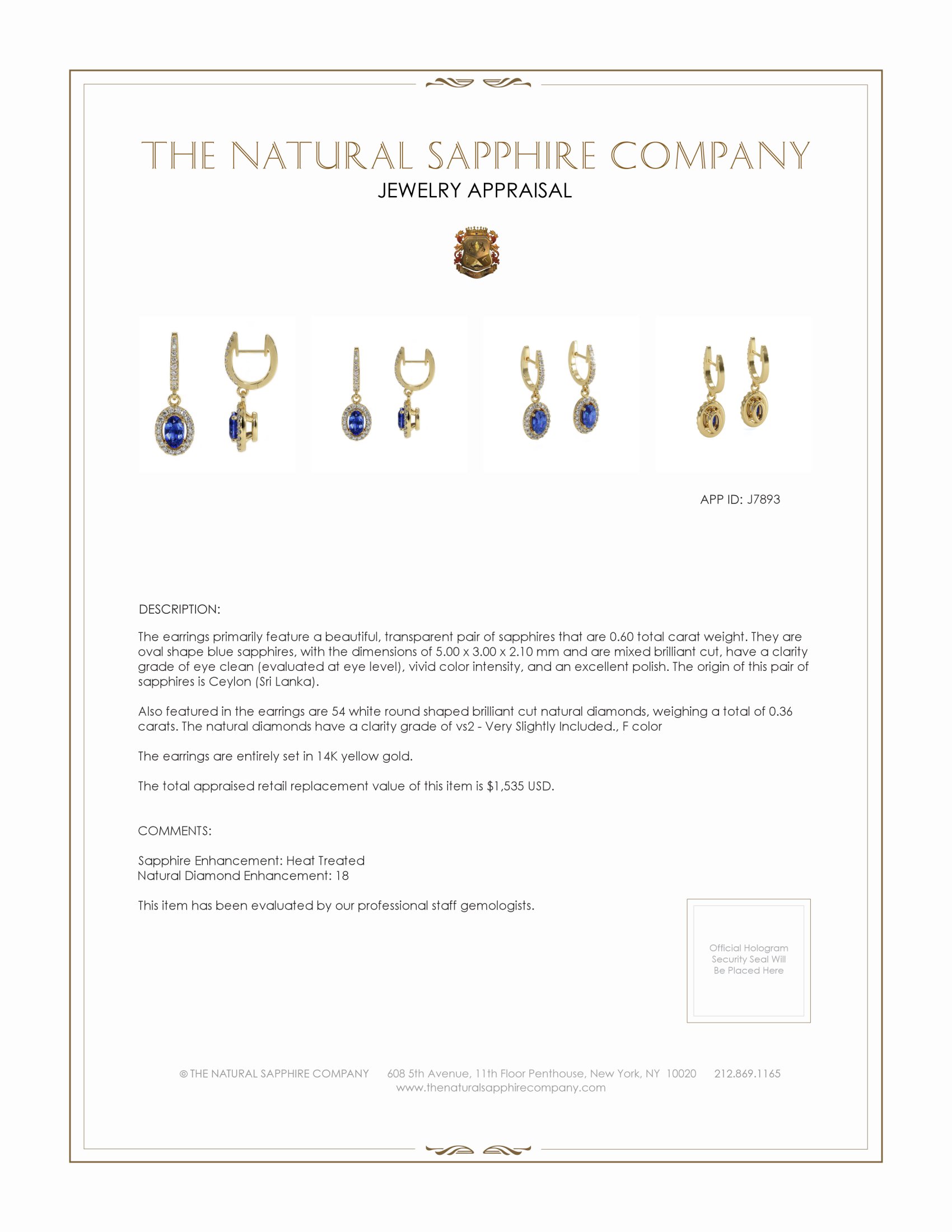 0.60 Ct.Tw. Blue Sapphire and Natural Diamond Pave Earrings, 14K Yellow Gold