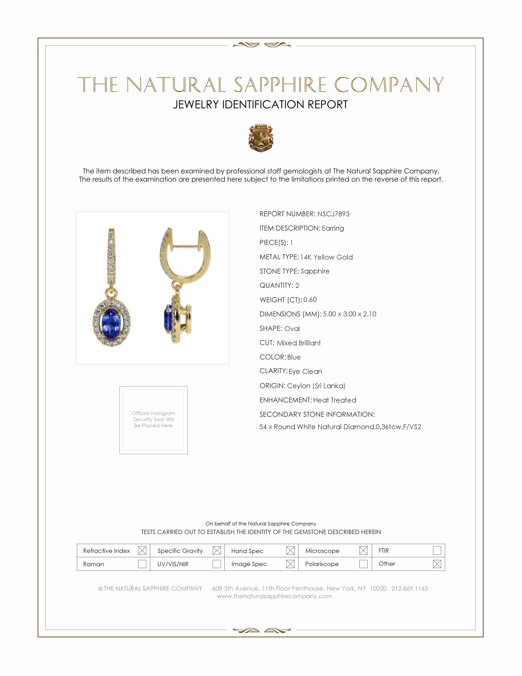 0.60 Ct.Tw. Blue Sapphire and Natural Diamond Pave Earrings, 14K Yellow Gold