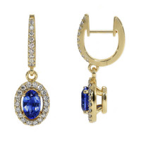0.60&nbsp;Ct.Tw.Total Carat Weight Blue Sapphire and Natural Diamond Pave Earrings, 14K Yellow Gold Video