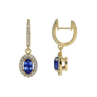 0.60&nbsp;Ct.Tw.Total Carat Weight Blue Sapphire and Natural Diamond Pave Earrings, 14K Yellow Gold Image