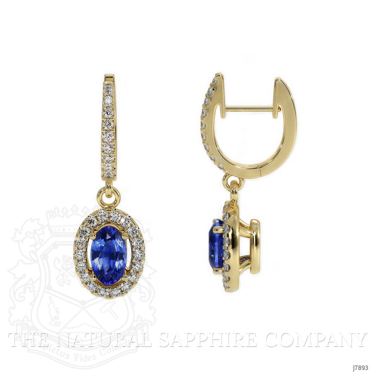 0.60 Ct.Tw. Blue Sapphire and Natural Diamond Pave Earrings, 14K Yellow Gold