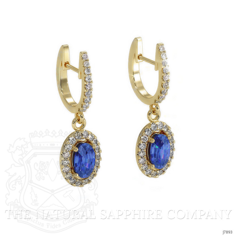 0.60 Ct.Tw. Blue Sapphire and Natural Diamond Pave Earrings, 14K Yellow Gold
