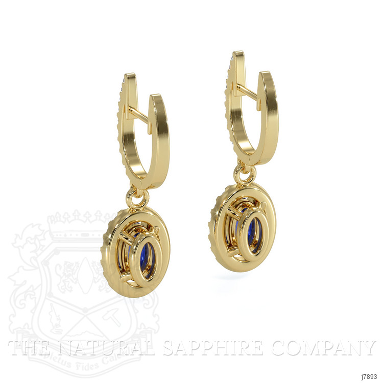 0.60 Ct.Tw. Blue Sapphire and Natural Diamond Pave Earrings, 14K Yellow Gold