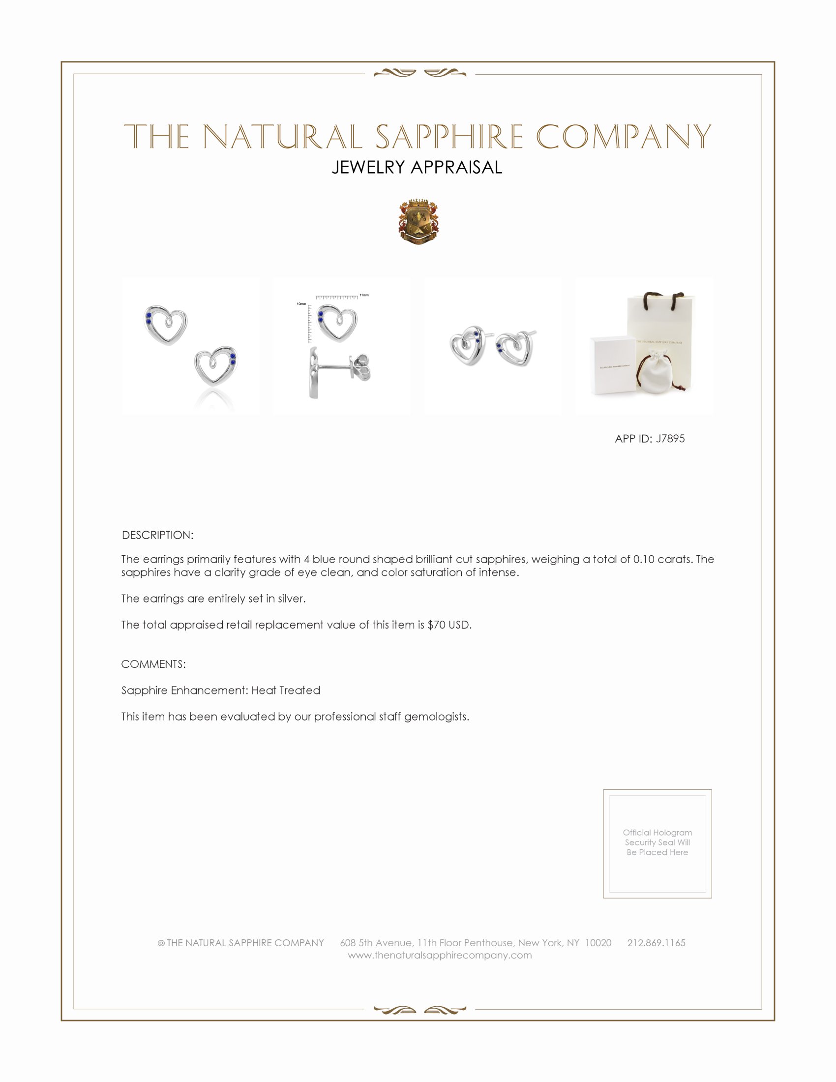 0.10 Ct.Tw. Blue Sapphire Studs Earrings, Silver