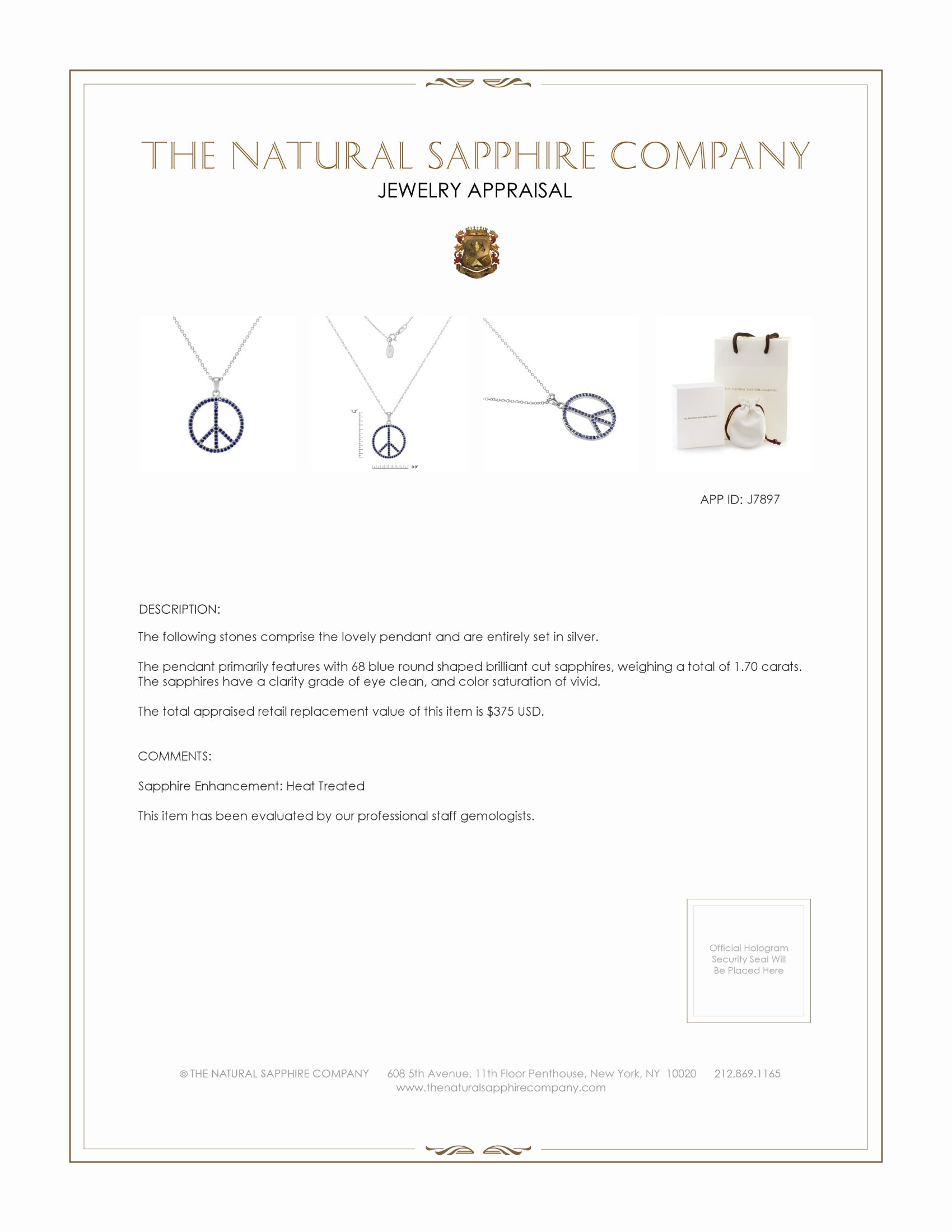 1.70 Ct. Blue Sapphire Accent Stones Pendant, Silver