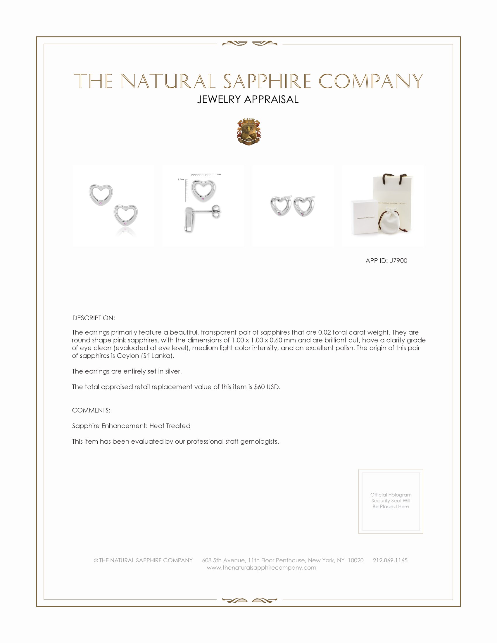 0.02 Ct.Tw. Pink Sapphire Studs Earrings, Silver