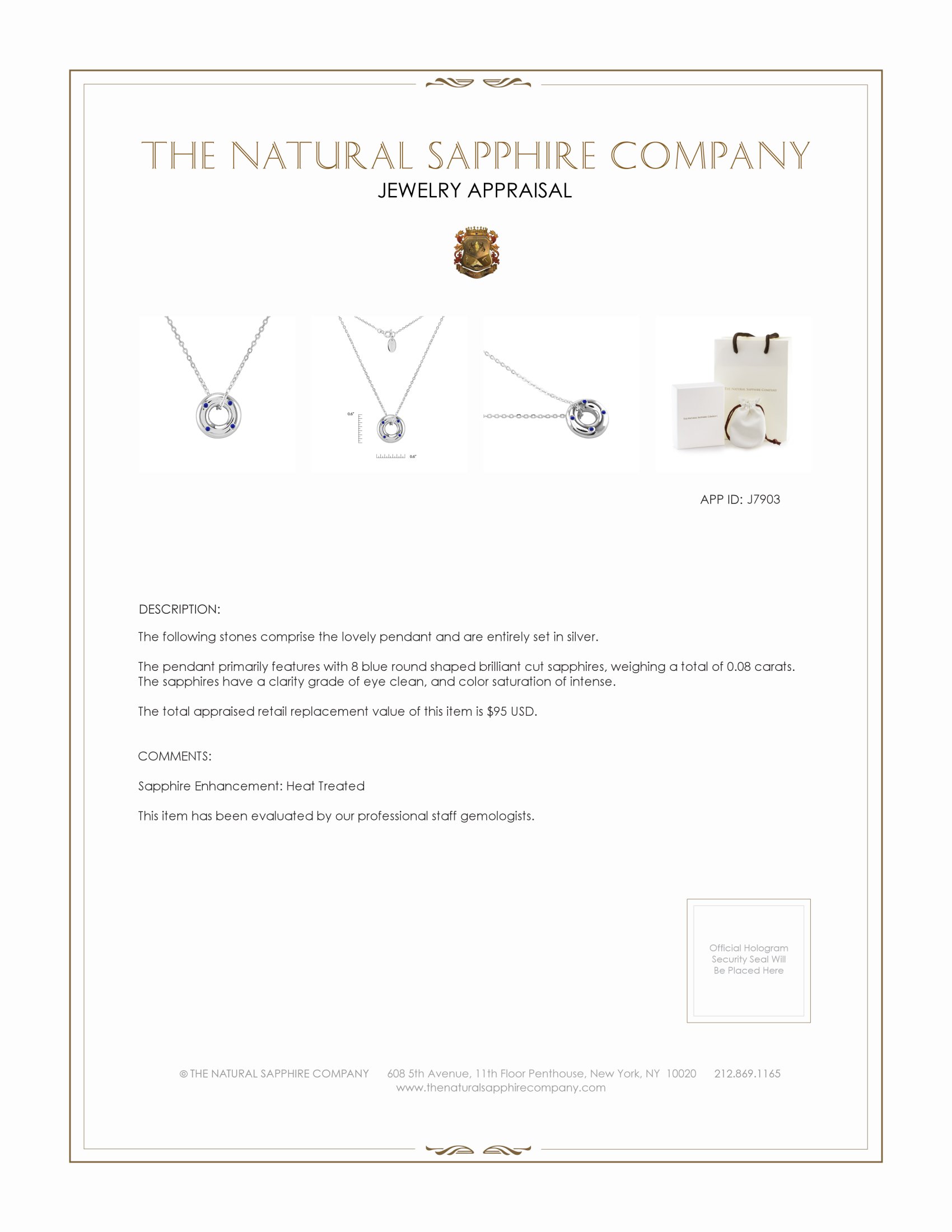 0.08 Ct. Blue Sapphire Accent Stones Pendant, Silver