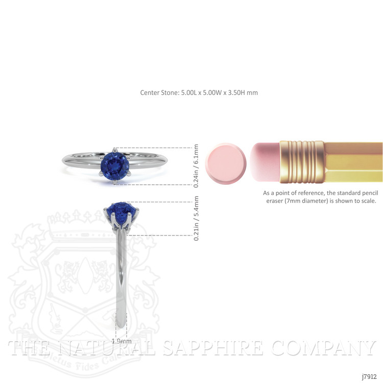 0.65 Ct. Blue Sapphire Solitaire Ring, 14K White Gold